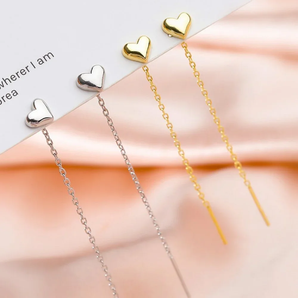 #NEW 925 Sterling Silver Heart Chain Drop Earrings